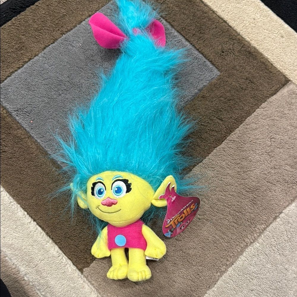 Trolls Blue and Yellow Stuffed Animal with Spiky Hair